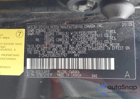 2005 Lexus Rx 330 z USA, uszkodzony, nr VIN 2T2HA31U85C057767